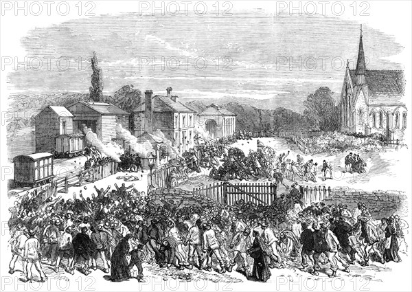 The Riot at Mold, Flintshire: attack on the soldiers at the railway station, 1869. Creator: Unknown.