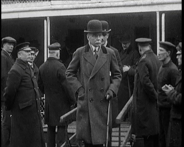 Male German Delegates to a Conference About War Reparations Arriving on a Boat, 1921. Creator: British Pathe Ltd.