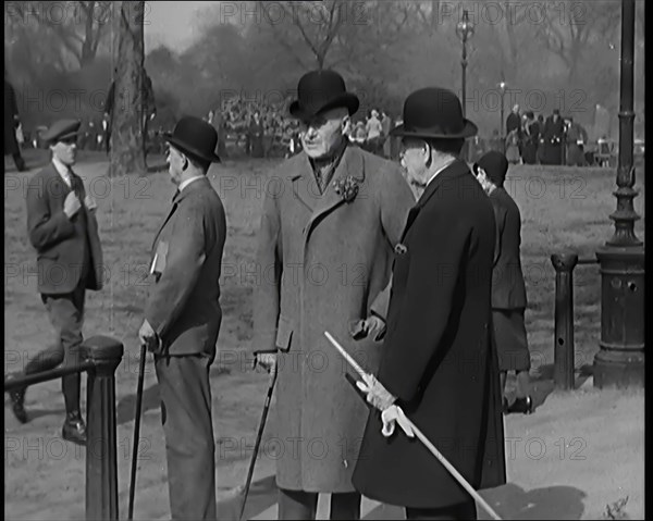 British men in Hyde Park, London, 1931. Creator: British Pathe Ltd.