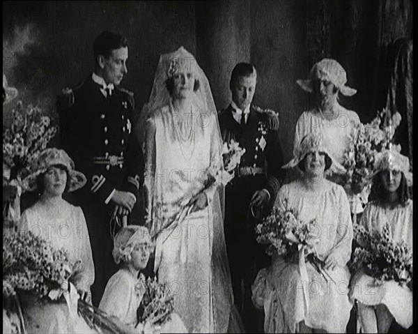 Group Posing for Wedding Photos at the Wedding of Louis Mountbatten, 1st Earl Mountbatten..., 1922. Creator: British Pathe Ltd.