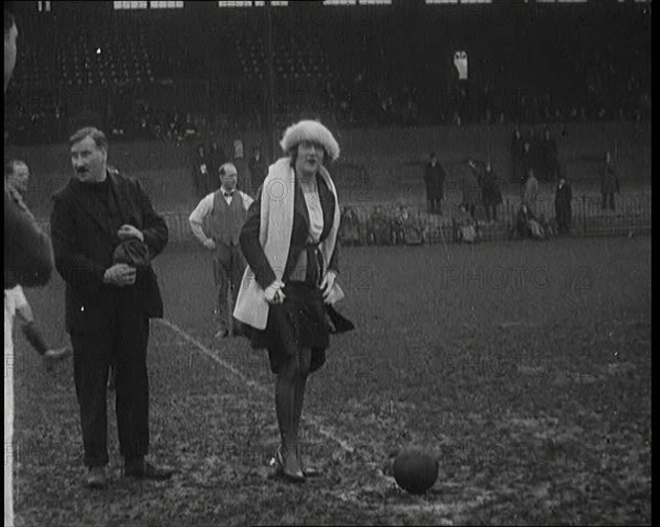 Alice Delysia Kicking Off a Men's Football Match, 1920. Creator: British Pathe Ltd.