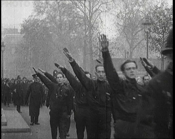 British Fascists Saluting and Marching Through London, 1922. Creator: British Pathe Ltd.