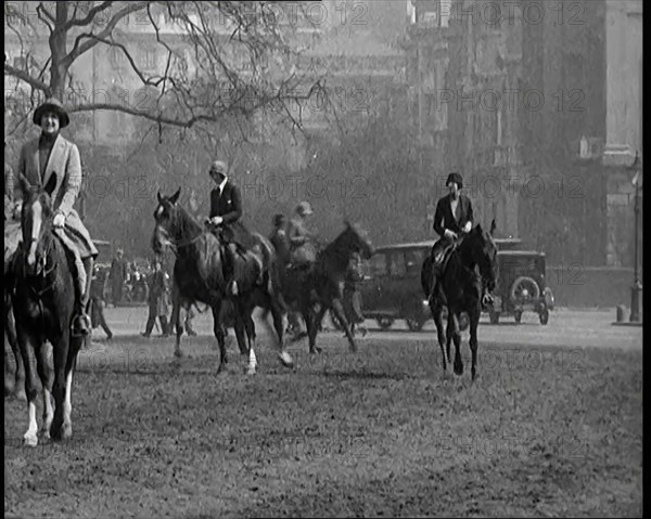 People Riding Horses in Rotten Row, Hyde Park, London, 1926. Creator: British Pathe Ltd.