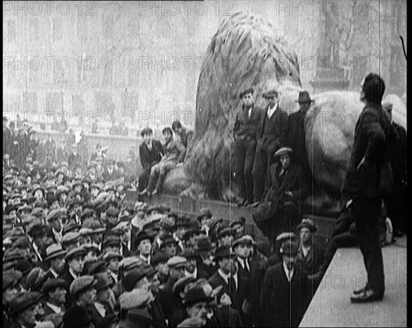 Crowds Gathering in Trafalgar Square, London, During a Demonstration About Unemployment, 1922. Creator: British Pathe Ltd.