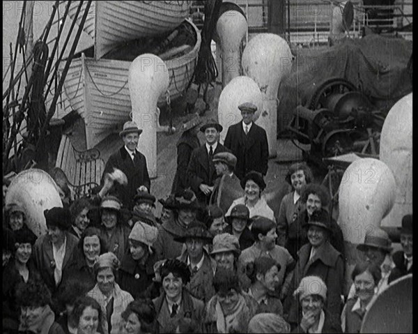 Large Group of Mostly Women On board a Large Ship. They Are Emigrating, 1920. Creator: British Pathe Ltd.