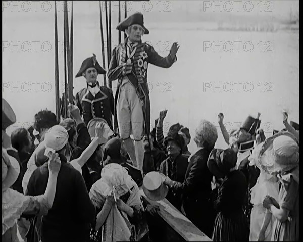 Scene from the Feature Film 'Nelson': Crowds of Actors in Period Costume Lining the..., 1920s. Creator: British Pathe Ltd.