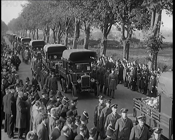 RAF Officers and Male Civilians Taking Part in a Funeral Parade for the Dead Crew of the..., 1930. Creator: British Pathe Ltd.