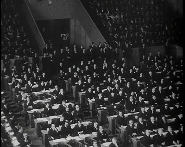 League of Nations Delegate Listening to a Speech, 1930s. Creator: British Pathe Ltd.