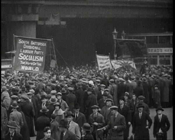 Crowd Marching on a Labour Party March, 1930s. Creator: British Pathe Ltd.