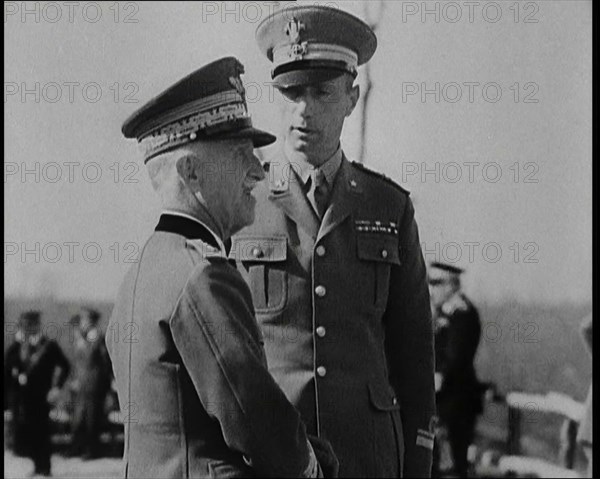 Victor Emmanuel III, King of Italy Talking to a Man in Uniform, 1930s. Creator: British Pathe Ltd.