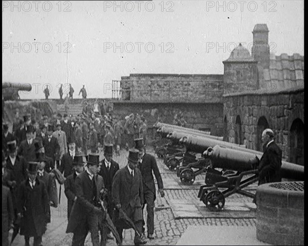 Japanese Dignitaries Walking on the Battlements of Edinburgh Castle, United Kingdom, 1921. Creator: British Pathe Ltd.