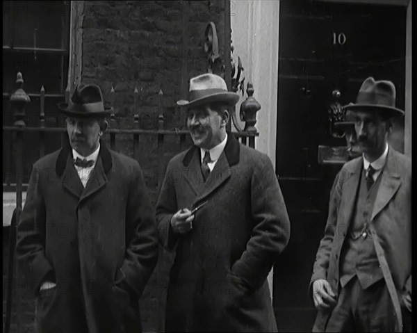 A Group of Male Union Leaders Standing in Front of 10 Downing Street, 1926. Creator: British Pathe Ltd.