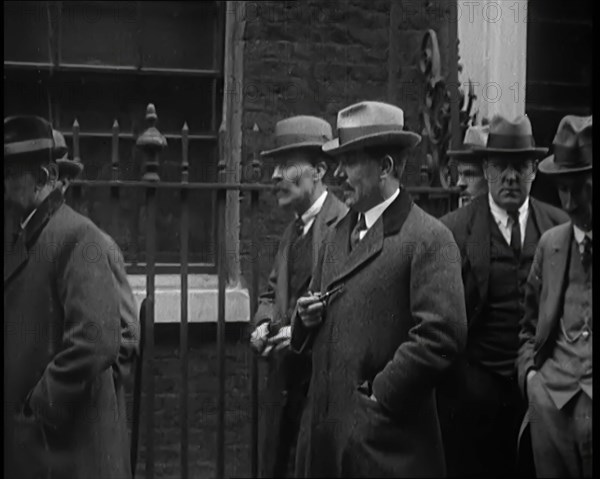 A Group of Male Union Leaders Standing in Front of 10 Downing Street, 1926. Creator: British Pathe Ltd.