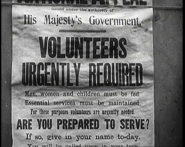 Poster Reads: 'Issued Under the Authority of His Majesty's Government, Volunteers Urgently..., 1926. Creator: British Pathe Ltd.