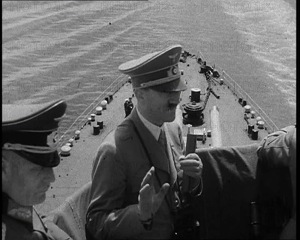 Adolf Hitler, the German Leader, On Board an Italian Navy Battleship at a Naval Review..., 1937. Creator: British Pathe Ltd.