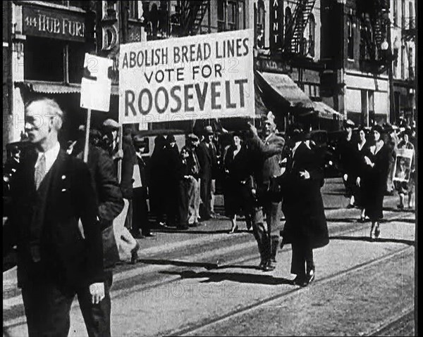 Supporters of Both Presidential Candidates Marching the Streets..., 1932. Creator: British Pathe Ltd.