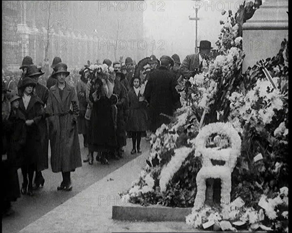 Crowds of People Filing Past the Cenotaph, 1920s. Creator: British Pathe Ltd.