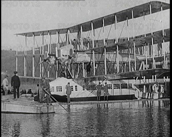 A Group of Passengers Boarding the Caproni Flying Boat, 1920s. Creator: British Pathe Ltd.