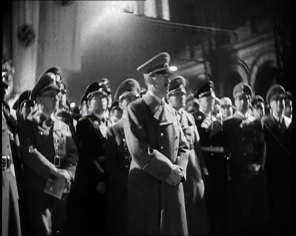 Adolf Hitler, the German Leader, Standing in Lehrter Train Station With German...,1937 Creator: British Pathe Ltd.