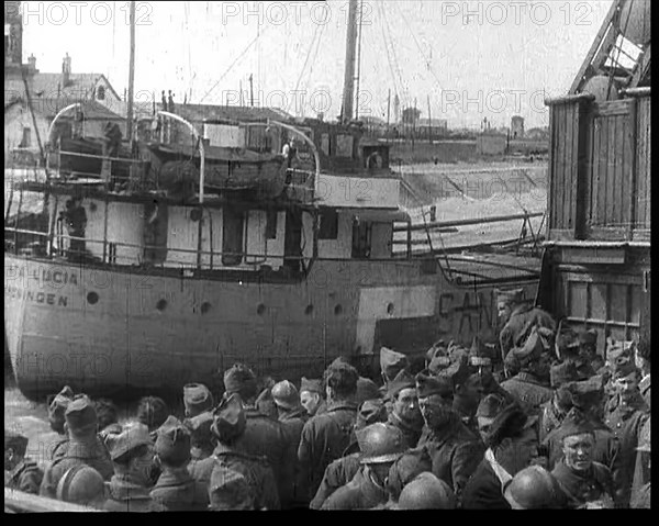 French Soldiers Boarding Ships in the Netherlands To Escape the Advancing German Army, 1940. Creator: British Pathe Ltd.