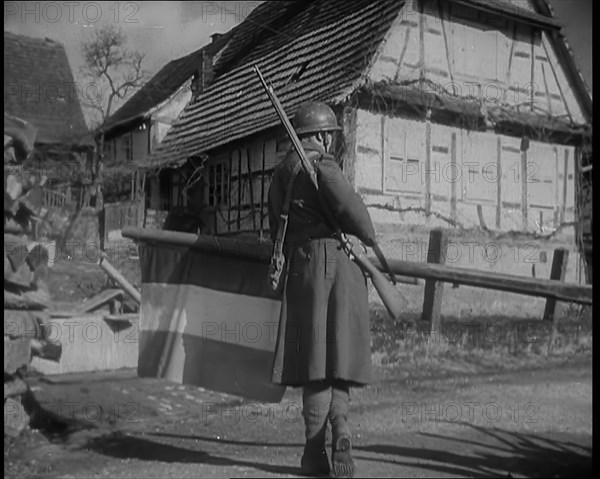 French Soldier Standing in a Defensive Position Around the Maginot Line, 1940. Creator: British Pathe Ltd.