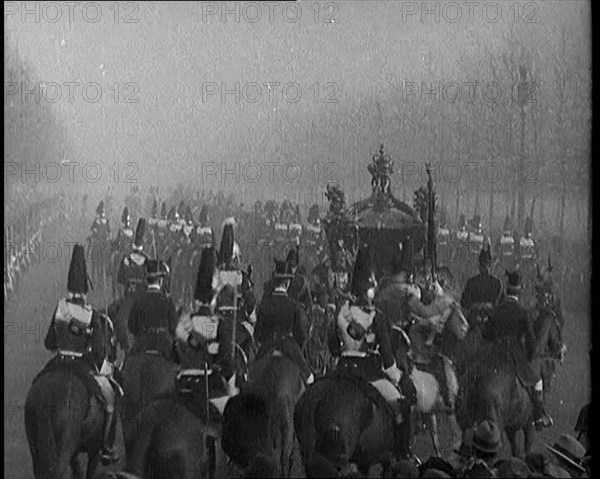 King George V and Queen Mary of the United Kingdom in a Carriage On Their Way To the State..., 1924. Creator: British Pathe Ltd.