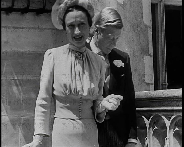 The Duke and Duchess of Windsor Standing in the Grounds of the Chateau de Candé, 1937. Creator: British Pathe Ltd.