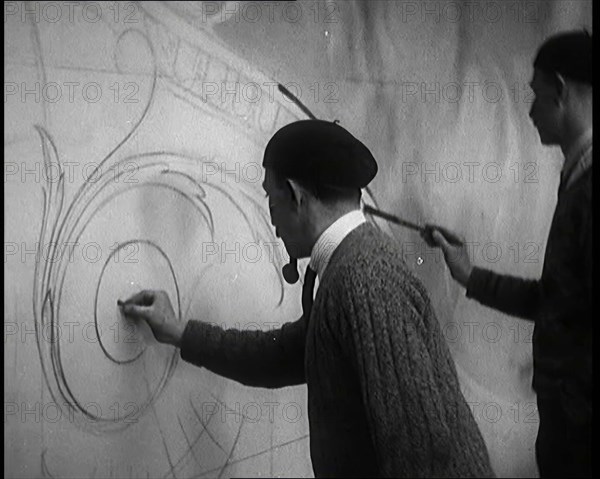 Male Civilians Painting a Theatre Set, 1920s. Creator: British Pathe Ltd.