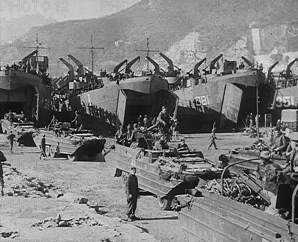 Allied Troops and Vehicles Assembled in Naples Harbour, 1943-1944. Creator: British Pathe Ltd.