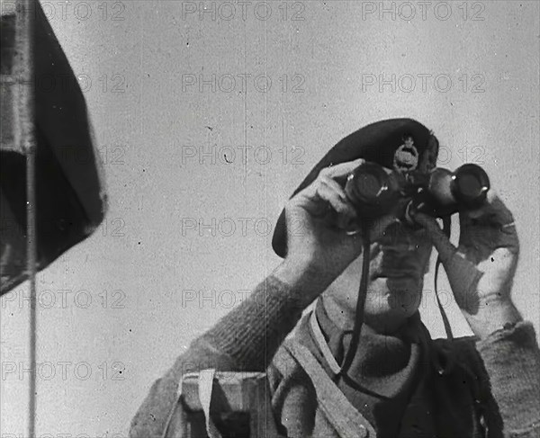 Field Marshal Bernard Montgomery Using Binoculars, 1942. Creator: British Pathe Ltd.