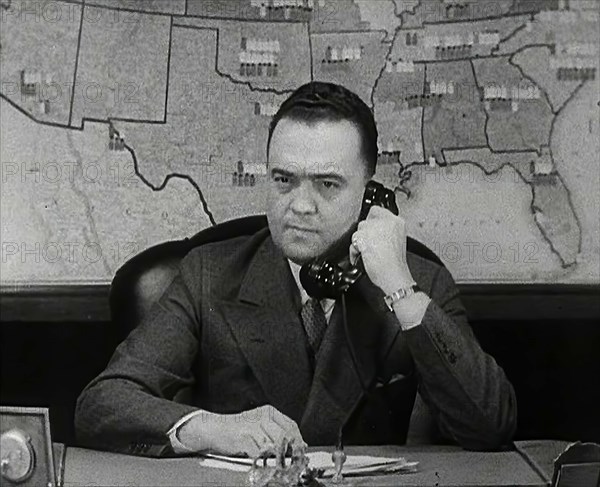 J. Edgar Hoover of the FBI on the Phone, 1942. Creator: British Pathe Ltd.