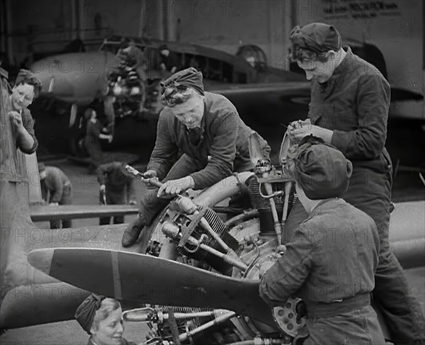 Women Working on an Aeroplane Engine, 1942. Creator: British Pathe Ltd.