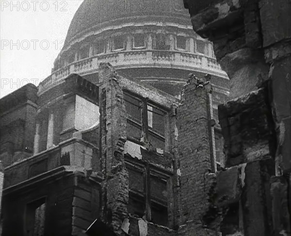 Bombed Out Buildings in Front of St Paul's Cathedral, 1942. Creator: British Pathe Ltd.