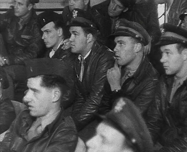 American Pilots Sit Listening to an Air Force Briefing, 1943-1944. Creator: British Pathe Ltd.