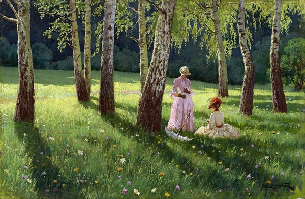 Two women in a wood, 1886. Creator: Wrzeszcz; Eugeniusz (1851-1917).