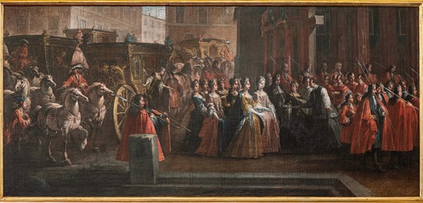 The bishop and clergy of Parma pay homage to Elisabetta Farnese at the door of the..., 1715-1717. Creator: Spolverini (Mercanti); Ilario Giacinto (1657-1734).