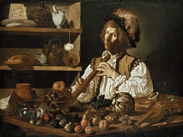 Interior with Still Life and Young Man with Flute, c1615-1616. Creator: Boneri (Cecco del Caravaggio); Francesco (um 1589-um 1620).