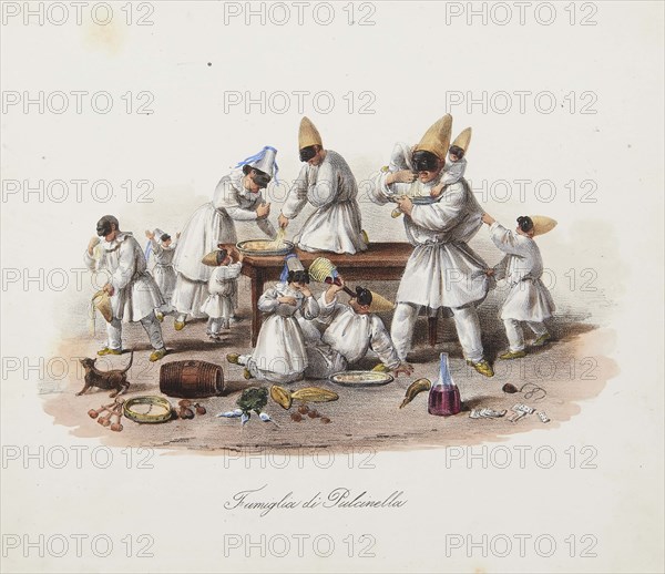 Pulcinella's family. From "Scene di vita e costumi napoletani", 1840. Creator: Dura; Gaetano (1805-1878).