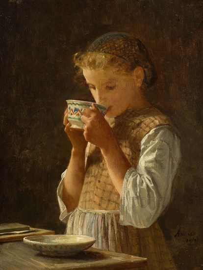 Girl drinking coffee, 1870. Creator: Anker; Albert (1831-1910).