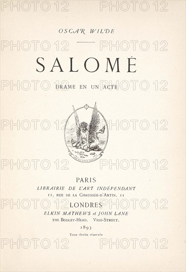 Title page of first edition of "Salome" by Oscar Wilde, 1893. Creator: Historic Object ().