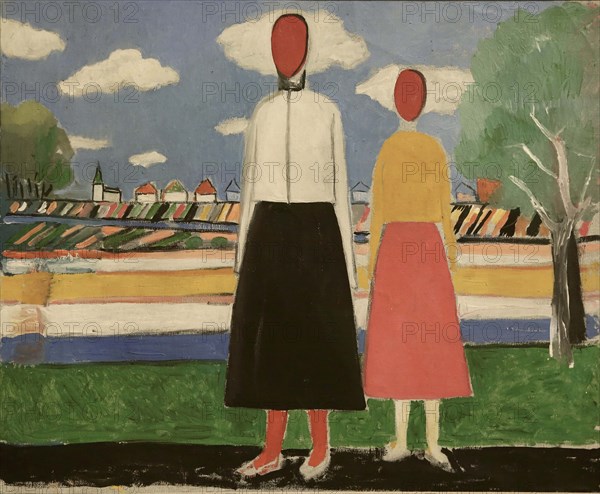 Two figures in the landscape, 1931-1932. Creator: Malevich; Kasimir Severinovich (1878-1935).