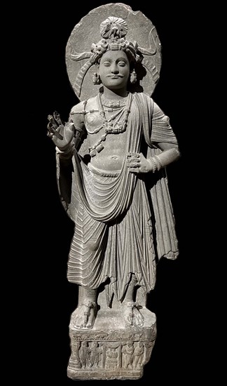 Standing Bodhisattva, Shahbaz-Garhi, Pakistan, 1st-3rd century. Creator: Buddhist art ().