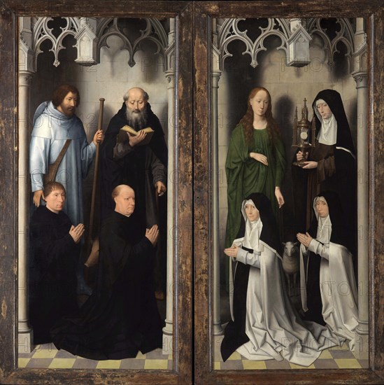 Saint John Triptych: Donors with Saints James and Anthony. Female Donors with..., c1474-1479. Creator: Memling; Hans (1433/40-1494).