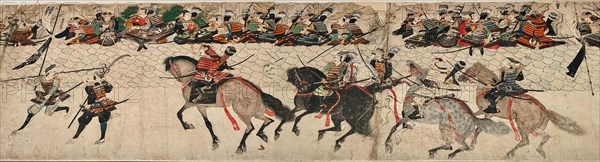 Illustrated Account of the Mongol Invasion (Moko Shurai Ekotoba), Detail: defensive wall..., c1293. Creator: Anonymous ().