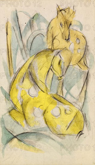 Two yellow animals (Two yellow deer), 1912-1913. Creator: Marc; Franz (1880-1916).