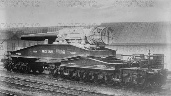 Krupp gun on R.R. car, 1914. Creator: Bain News Service.