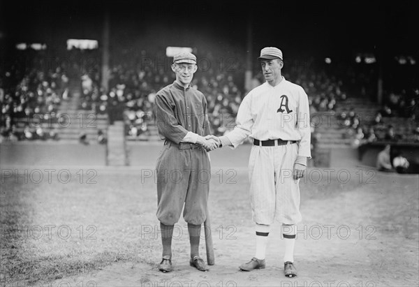 Johnny Evers, Boston NL & Eddie Plank, Philadelphia AL (baseball), 1914. Creator: Bain News Service.