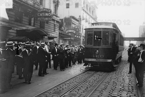 Streetcar railway strike, 1916 - Stopping cars, between c1915 and c1920. Creator: Bain News Service.