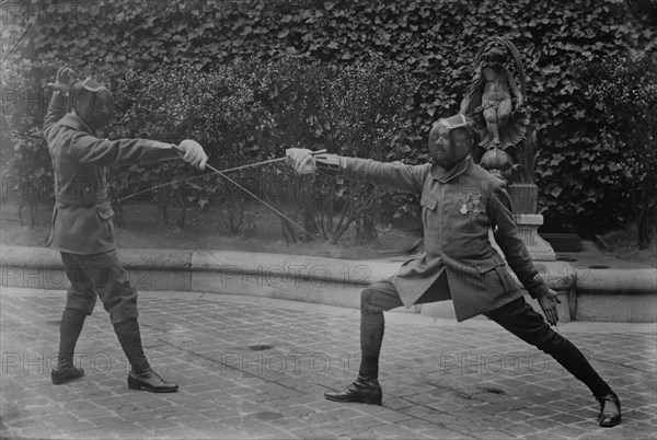 Blind fencing in Phare de France, between c1915 and c1920. Creator: Bain News Service.