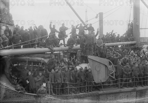 Group portrait of sailors on a military ship, between c1915 and c1920. Creator: Bain News Service.